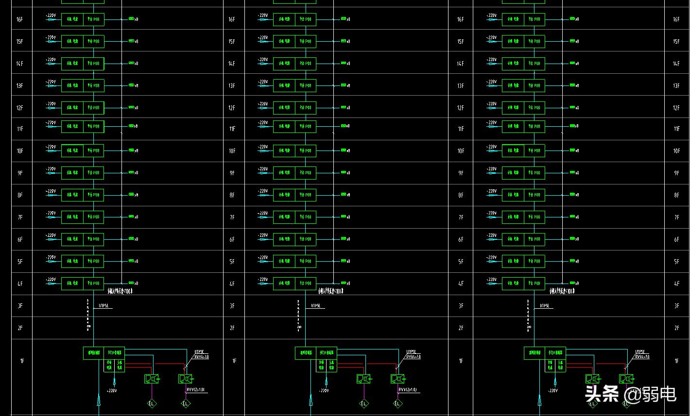 一份楼宇对讲系统图，接线与分机安装图